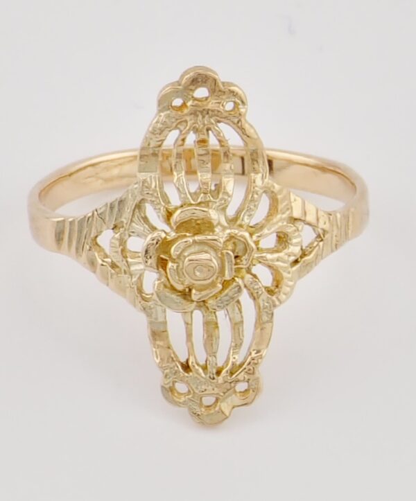 10K Rose Gold Filigree Ring with Floral Center - Image 3