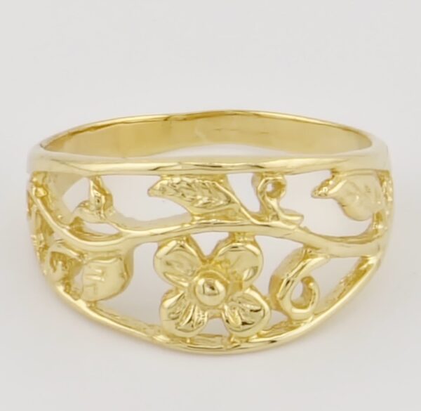 10K Yellow Gold Flowers Filigree Ring - Image 3