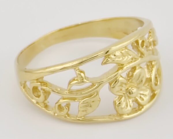 10K Yellow Gold Flowers Filigree Ring - Image 4