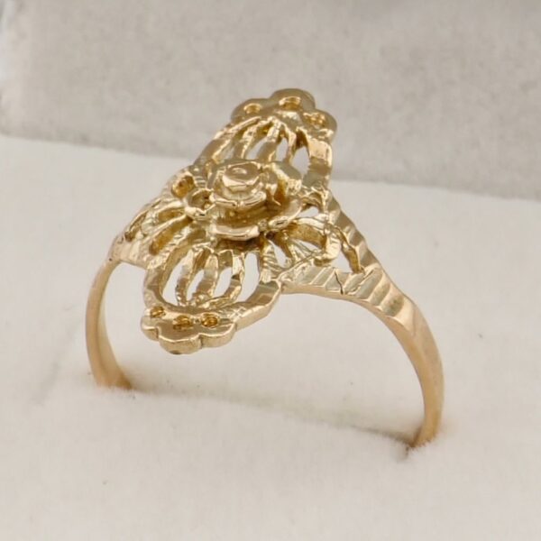 10K Rose Gold Filigree Ring with Floral Center - Image 2