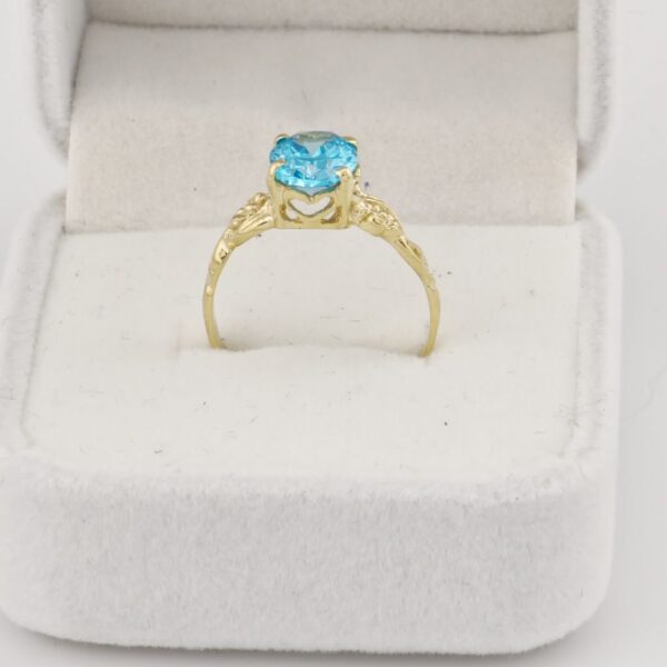 10K Yellow Gold Heart Crown With Light Blue Zirconia Ring