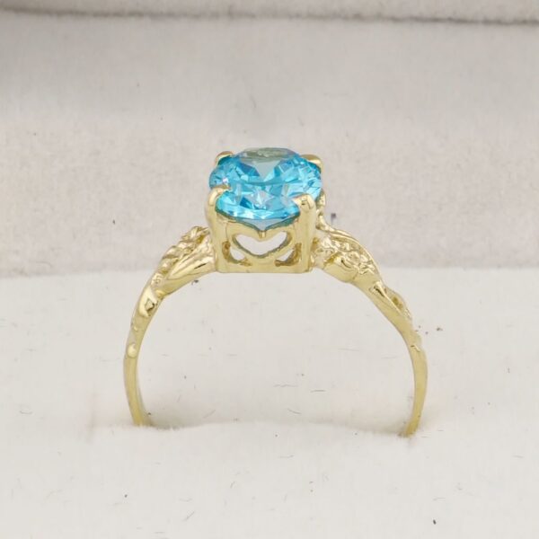 10K Yellow Gold Heart Crown With Light Blue Zirconia Ring - Image 2