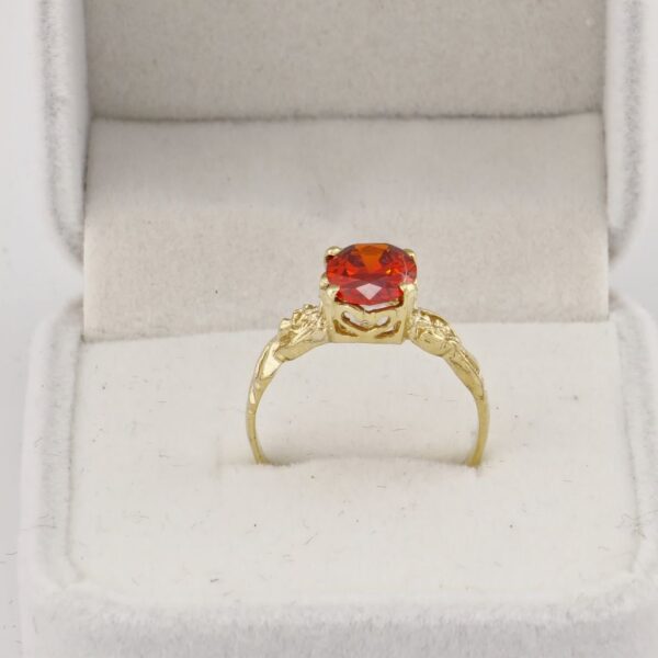 10K Yellow Gold Heart Crown with Red Garnet Zirconia Ring