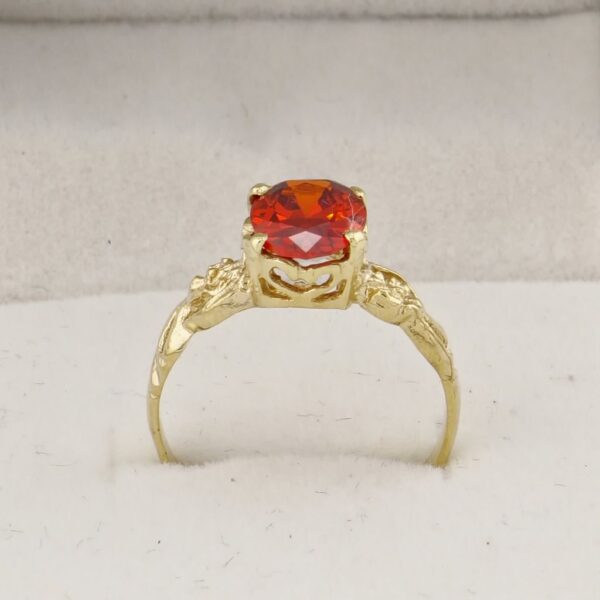 10K Yellow Gold Heart Crown with Red Garnet Zirconia Ring - Image 2