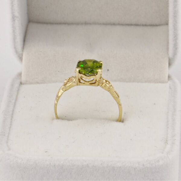 10K Yellow Gold Heart Crown with Green Zirconia Ring