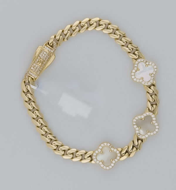 14K Yellow Gold Women's Fashion Flowers Bracelet - Image 2