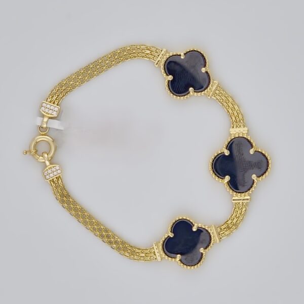 14K Yellow Gold Women's Fashion Flowers Onyx Bracelet - Image 2