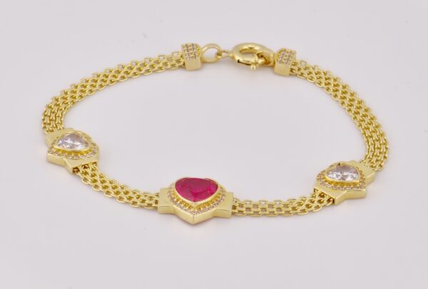 14K Yellow Gold Fashion Bracelet with Heart Shape Zirconia