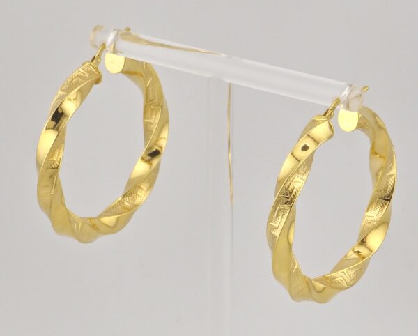 14K Yellow Gold Women’s Twisted Hoop Earrings / Size 5mm x 30mm