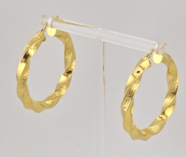 14K Yellow Gold Women’s Twisted Hoop Earrings / Size 5mm x 30mm - Image 2