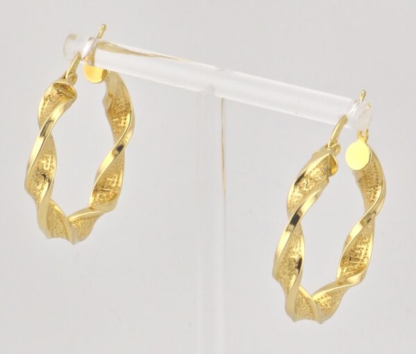 14K Yellow Gold Women’s Twisted Hoop Earrings / Size 5.5mm x 13mm Inner Diameter - Image 2