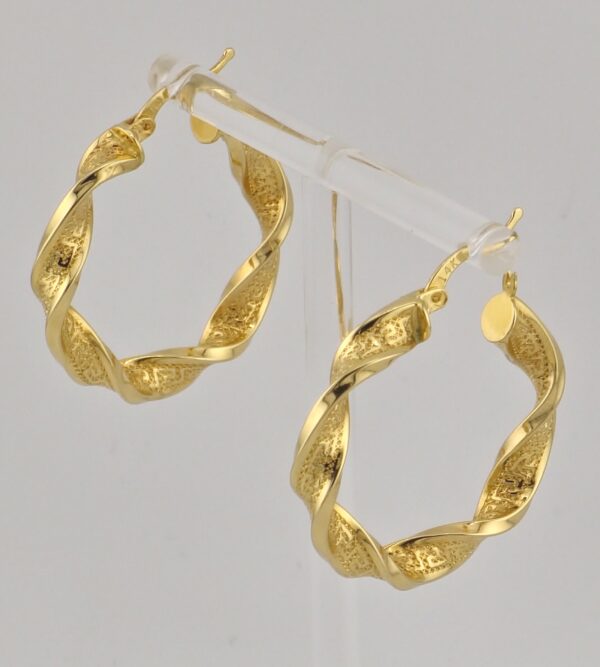 14K Yellow Gold Women’s Twisted Hoop Earrings / Size 5.5mm x 13mm Inner Diameter