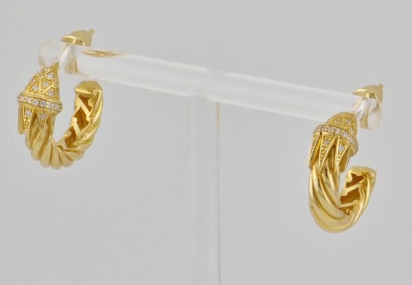 14k Yellow Gold  Polished and Textured Twisted C-Hoop Earrings /4mm - Image 2