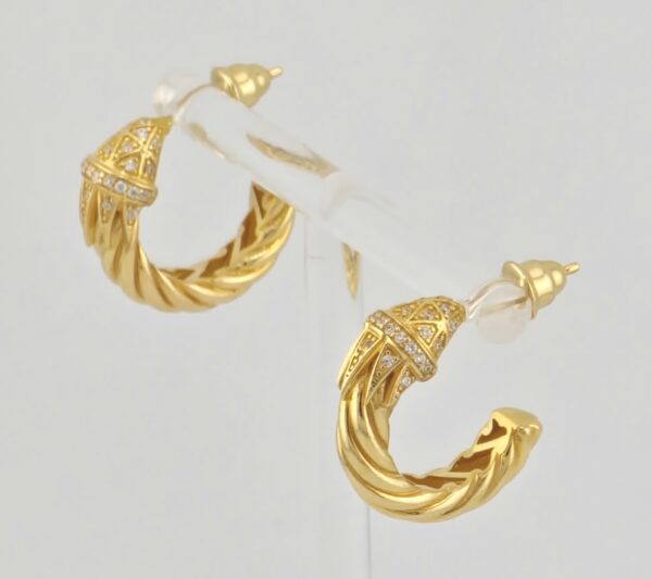 14k Yellow Gold  Polished and Textured Twisted C-Hoop Earrings /4mm