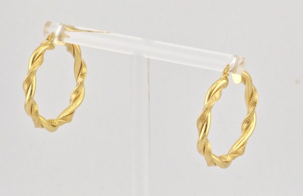 14K Yellow Gold Women’s Twisted Hoop Earrings / Size 3.5mm x 15mm - Image 2