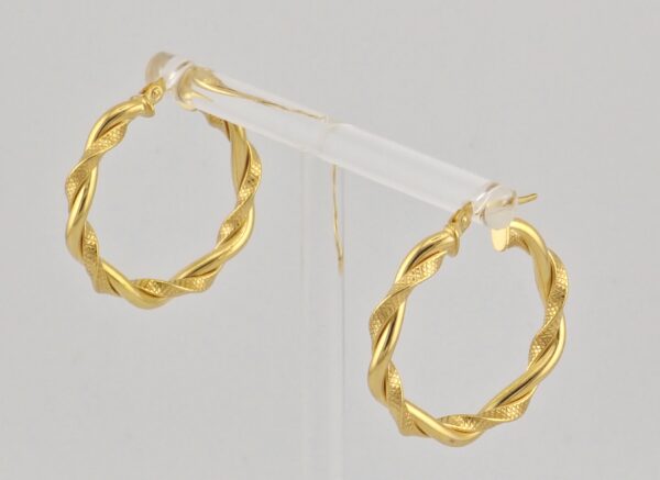 14K Yellow Gold Women’s Twisted Hoop Earrings / Size 3.5mm x 15mm