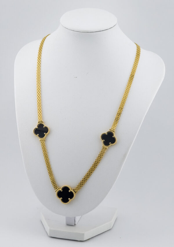 14K Yellow Gold Women's Fashion Flowers Onyx Necklaces