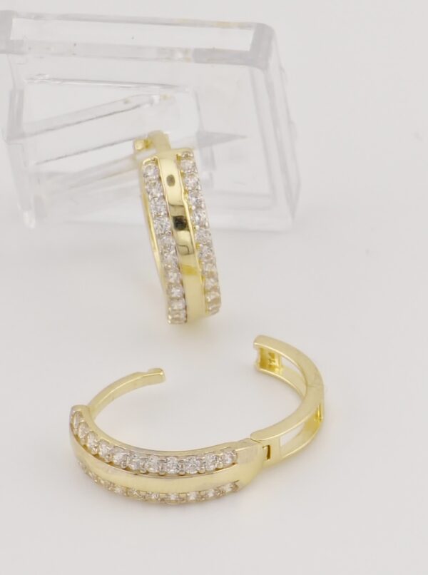 14K Yellow Gold Hoop Earrings with Zirconia - Image 2