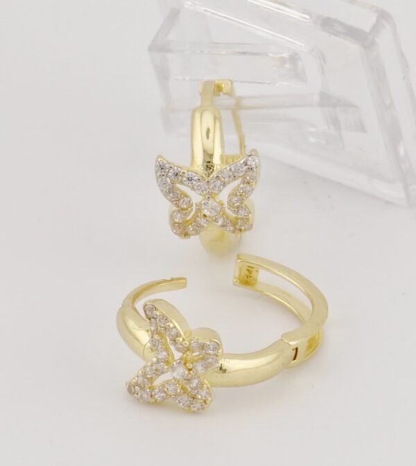 14K Yellow Gold Butterfly Hoop Earrings with  Zirconia