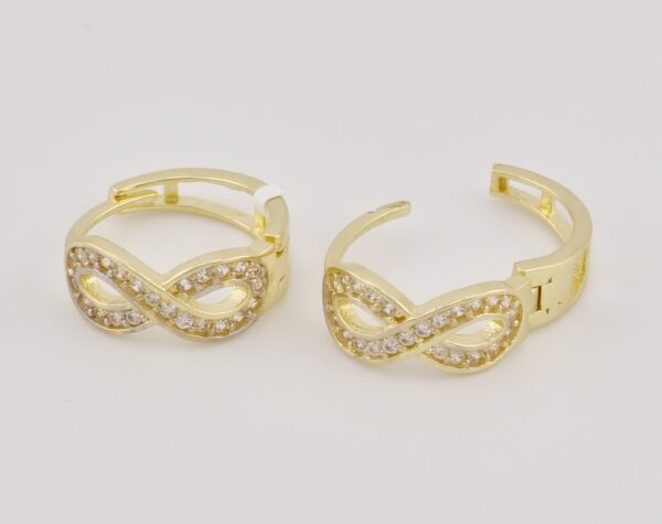 14K Yellow Gold Infinity Hoop Earrings with Zirconia - Image 2