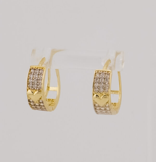 14K Yellow Gold Hoop Earrings with Heart & Zirconia