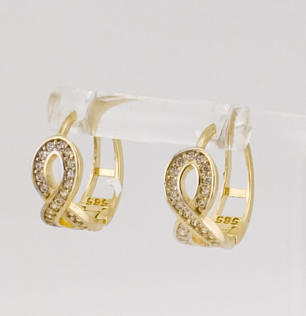 14K Yellow Gold Infinity Hoop Earrings with Zirconia - Image 3