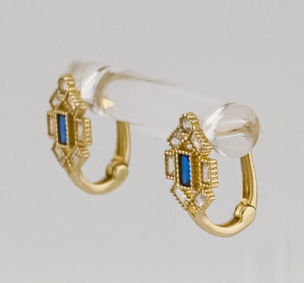 14K Yellow Gold Hoop Earrings with Zirconia - Image 2