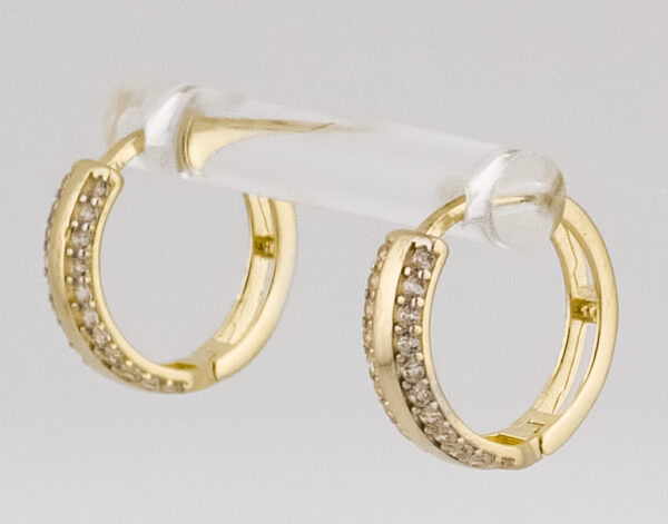 14K Yellow Gold Hoop Earrings with Zirconia - Image 3