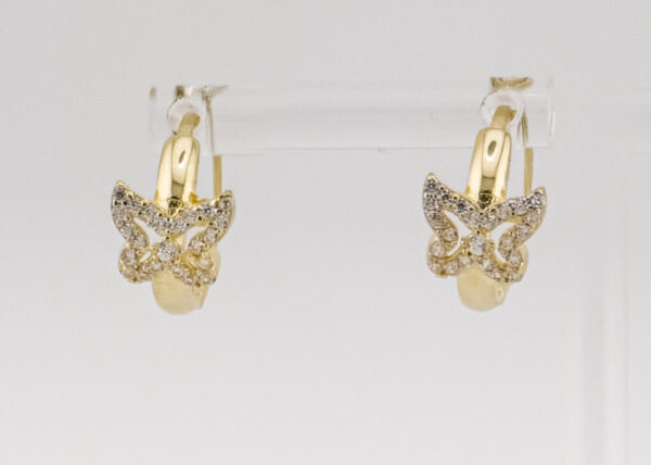 14K Yellow Gold Butterfly Hoop Earrings with  Zirconia - Image 2