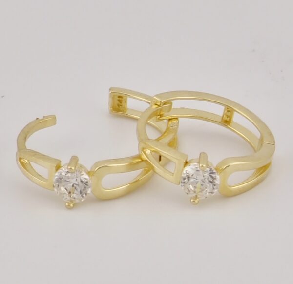 14K Yellow Gold Hoop Earrings with Zirconia - Image 2