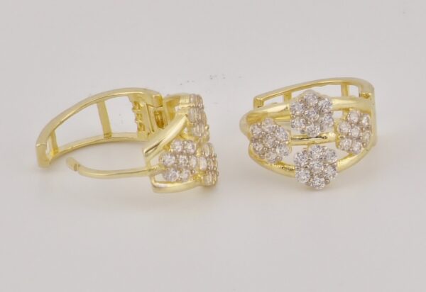 14K Yellow Gold Hoop Earrings with Zirconia - Image 3