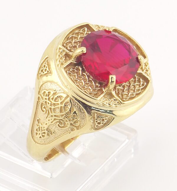 10K Yellow Gold Ruby Statement Ring with Intricate Detailing - Image 3