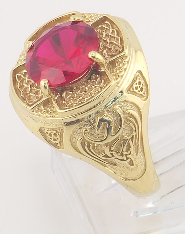 10K Yellow Gold Ruby Statement Ring with Intricate Detailing - Image 4