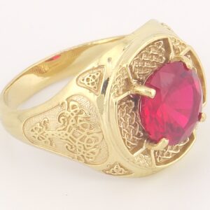 10K Yellow Gold Ruby Statement Ring with Intricate Detailing