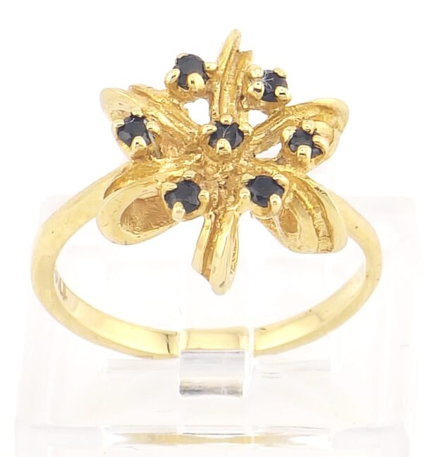 10K Yellow Gold Floral Ring with Black Gemstone Accents