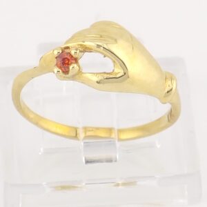 10K Yellow Gold Hand Design Ring with Red Gemstone