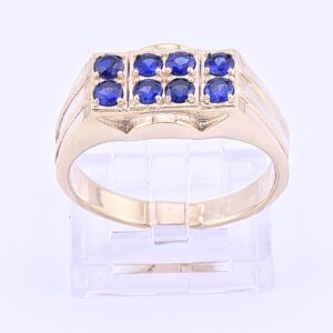 14K Yellow Gold Men's Ring with Blue Sapphire-Style Stones