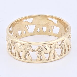 14K Yellow Gold Elephant Band Ring