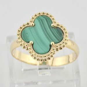 💚 14K Yellow Gold Malachite Clover Ring